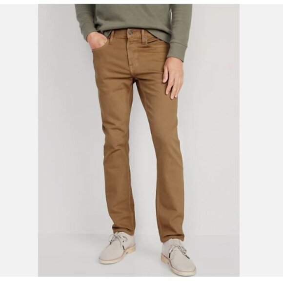 Old Navy Slim Fit Men's Built-In Flex Dark Khaki/Tan Jeans Size 54 x 32 Y2K - Picture 1 of 5